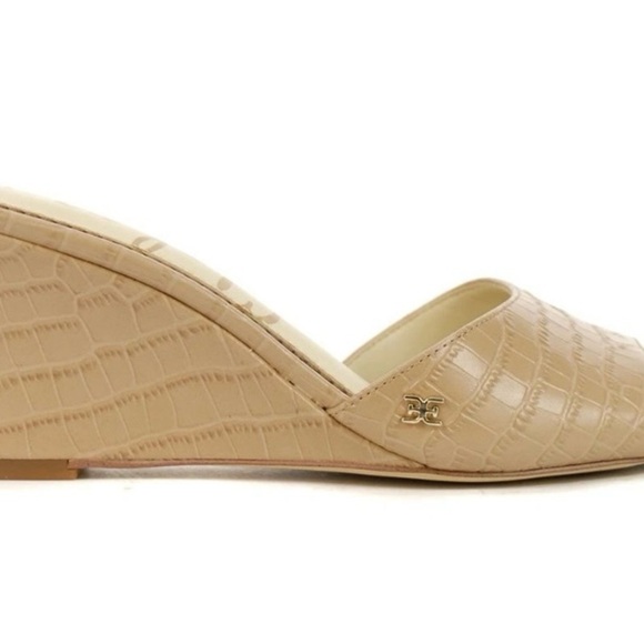 Sam Edelman Tesma Toasted Almond/Kenya Crocodile Leather Wedge Sandals Sz 9 luxe - Picture 3 of 4